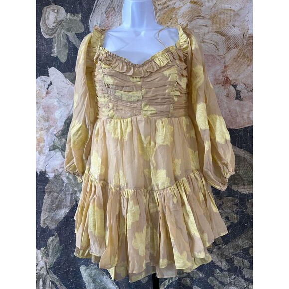 New Love Shack Fancy Zennia Off-Shoulder Silk Mini Dress Size Small - Picture 4 of 7